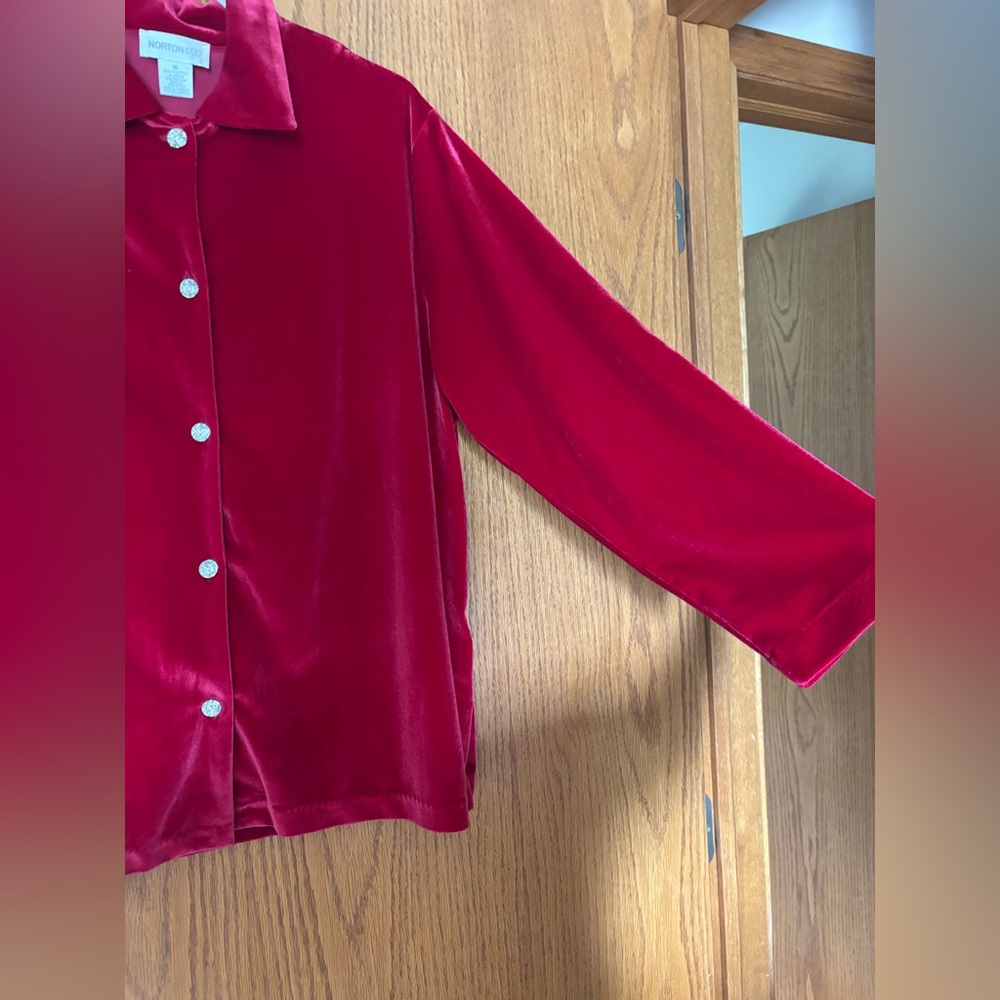 Red Velvet Button-Up Shirt - Picture 4 of 5